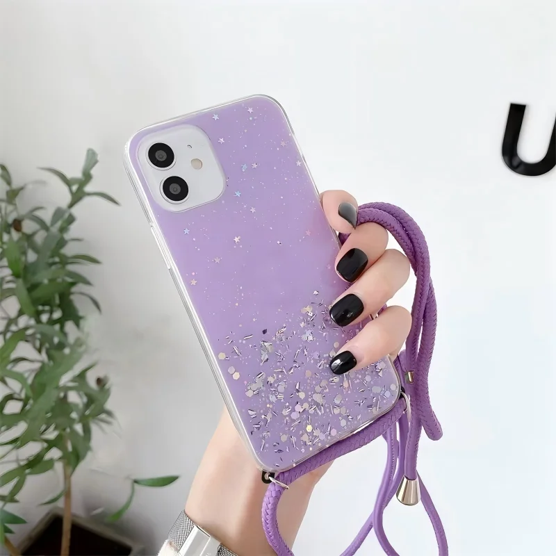 Glitter Crossbody Lanyard Neck Strap Clear Phone Case Cover
