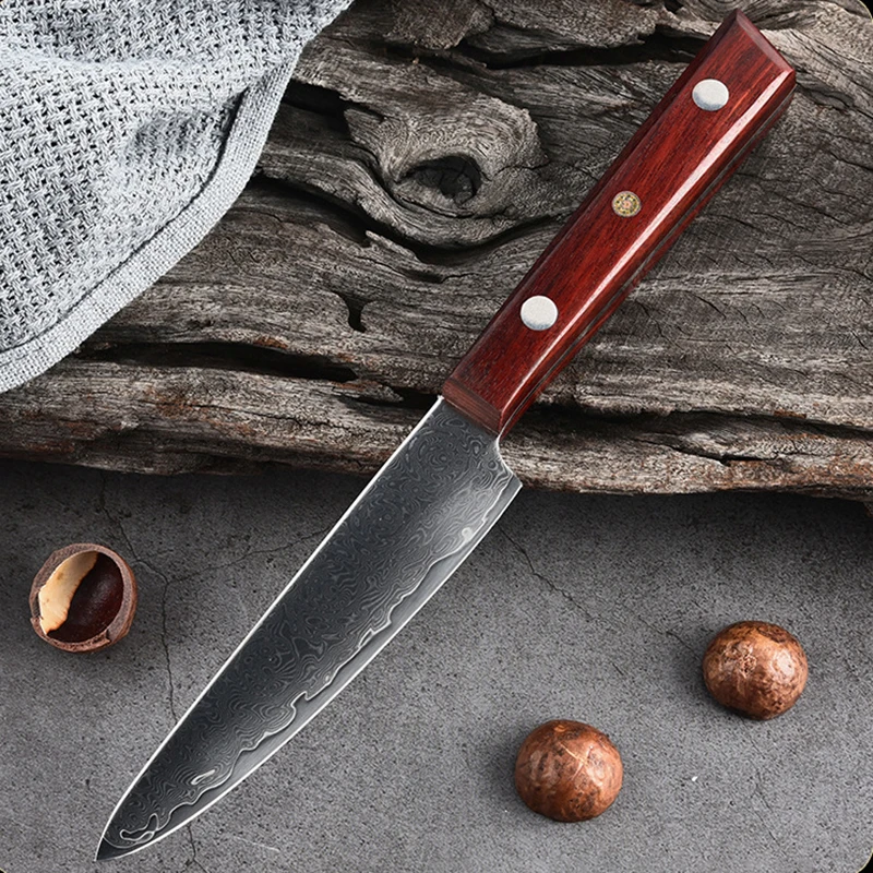 

Универсальный нож с деревянной ручкой и лезвием из дамасской стали