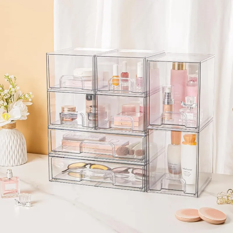 Stackable Storage Drawers Set of 5, Clear Plastic Organizer Bins for Beauty Supplies,Ideal for Vanity, Bathroom 2