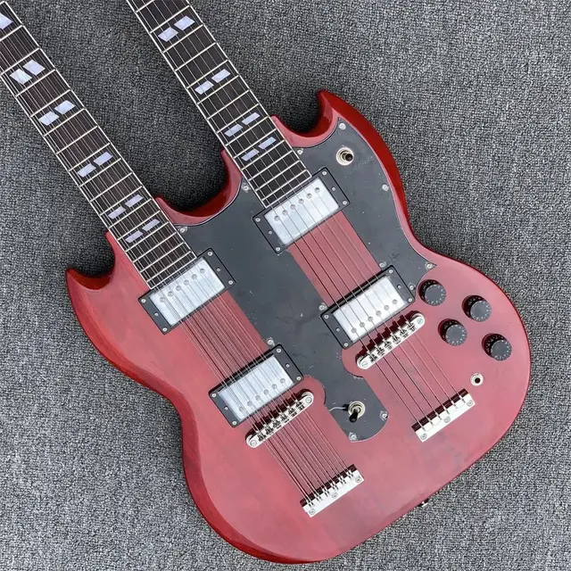 ダブルsgスタイルの赤いリードギター、ダブルネック、12弦、6弦、注文  