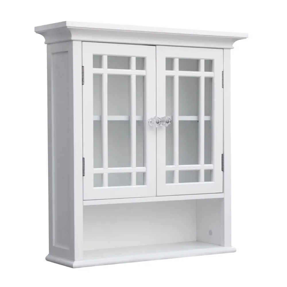 

Teamson Home Neal Removable Wooden Wall Cabinet with 2 Glass Doors, White