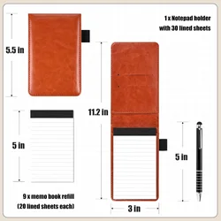 Compact PU Leather Notepad Set with Waterproof Cover and Strap Pencil Bag - Includes Lined Pages for Diary, Office, or Memo Use (Brown(1pen))