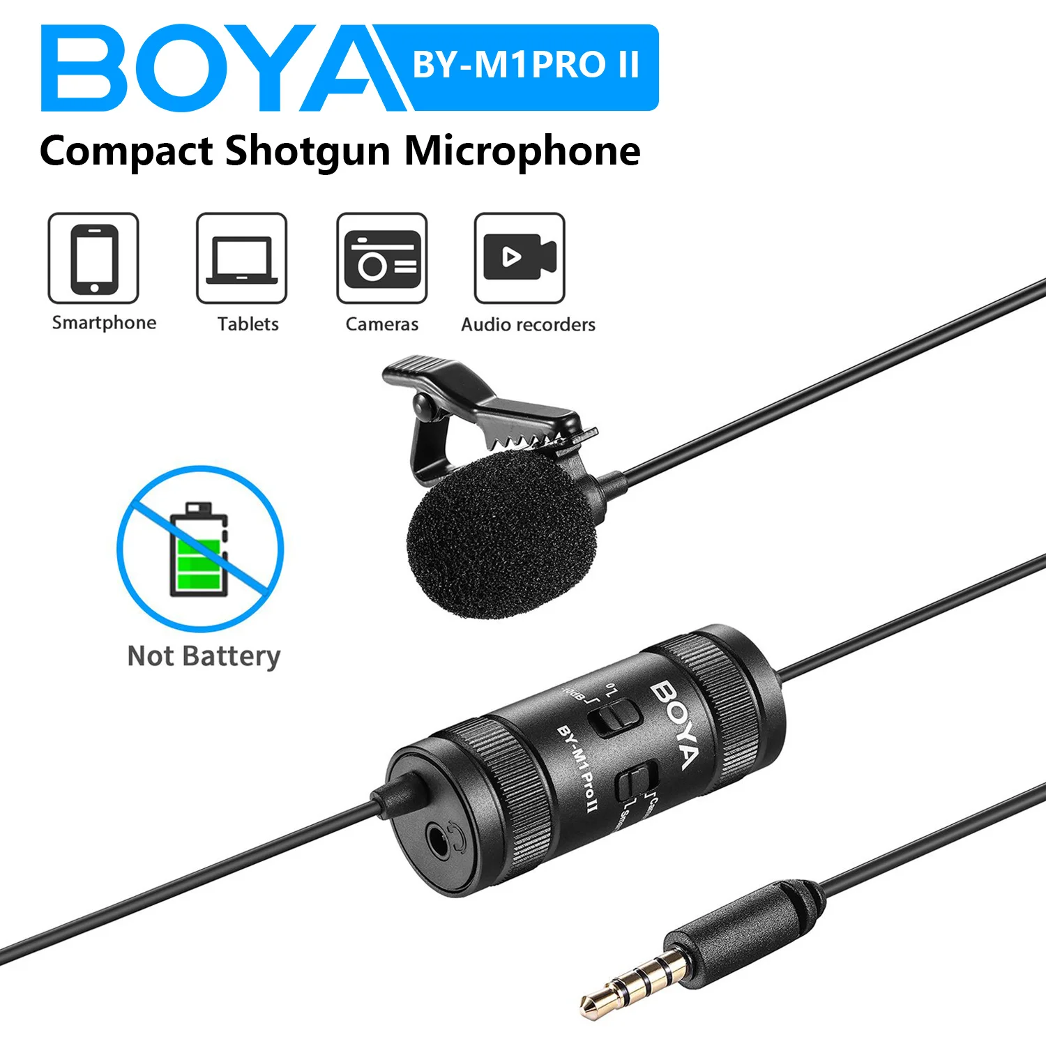 

BOYA BY-M1 PRO II 6m 3.5mm TRRS Condenser Lavalier Lapel Microphone for PC iPhone Xiaomi Android DSLRs Cameras Youtube Streaming