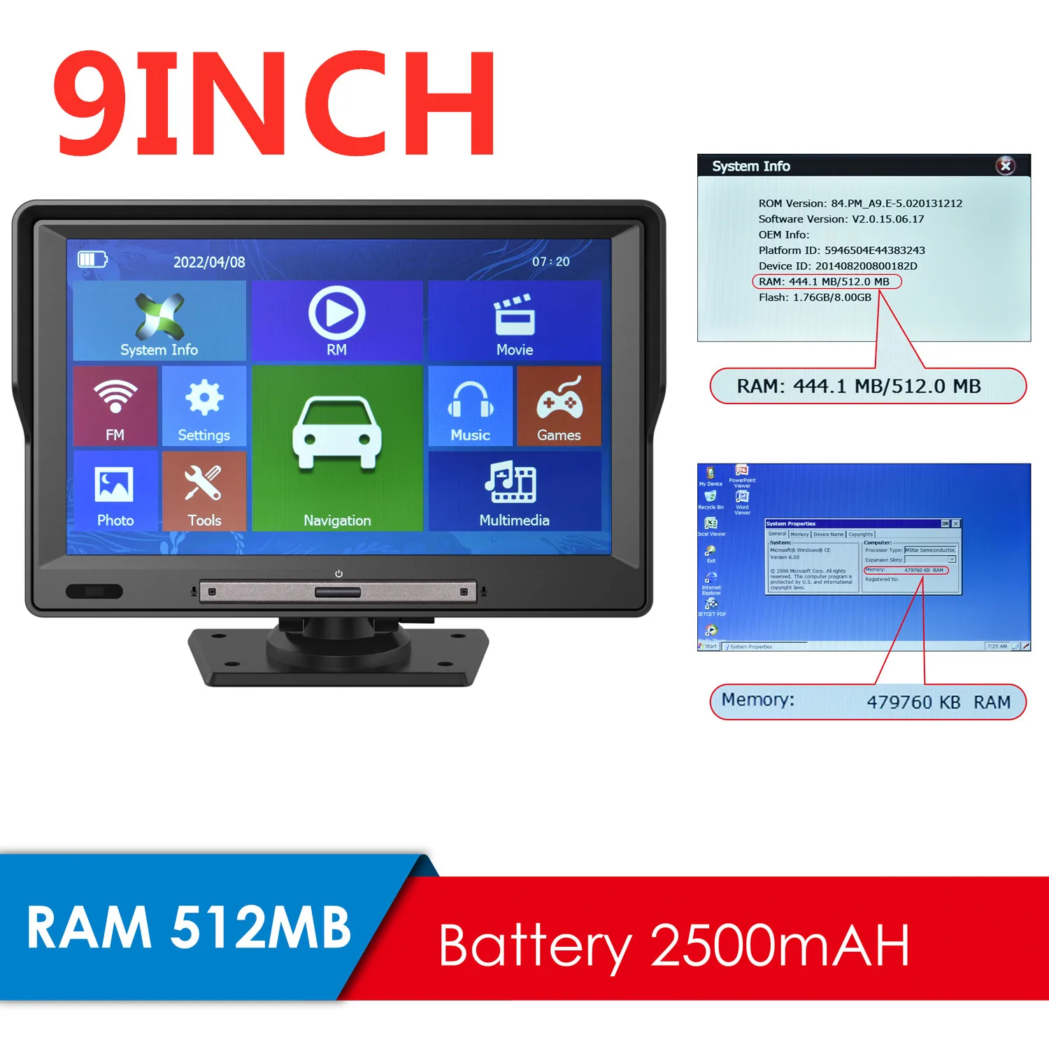 

Car GPS Navigation 9 Inch Touch Screen 512M+8G FM Voice Prompts Europe Russia Map Free Update Truck GPS Navigators