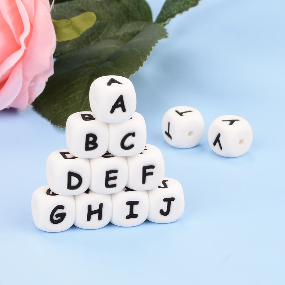 LOFCA 40PCS/Lot Alphabet 12mm Food Grade Letter Silicone Beads Baby Bead Pacifier Chain BPA Free  for Name Make DIY Necklace 4