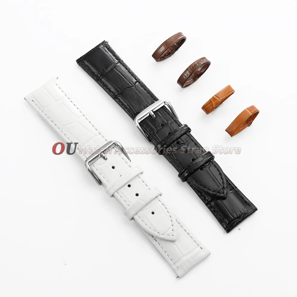 Genuine Leather Movable Watchband Strap Loops - Black and Brown, Set of 2