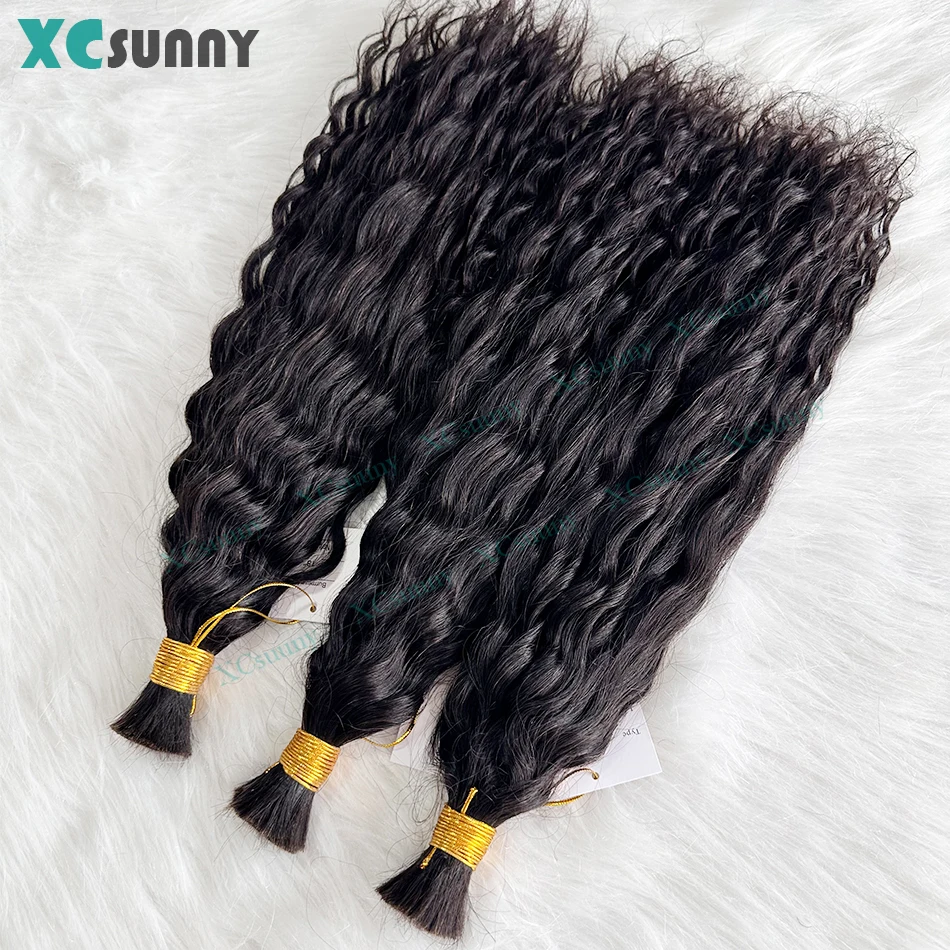 Bulk Human Hair For Braiding Wet And Wavy Bulk Hair For Boho Braids Double Drawn Human Bundles Water Wave Women
