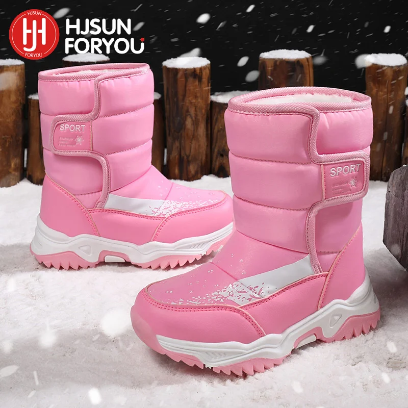 Bottes de neige pour enfants, chaussures chaudes d'hiver en peluche,  baskets montantes imperméables en coton pour garçons et filles, baskets de  sport