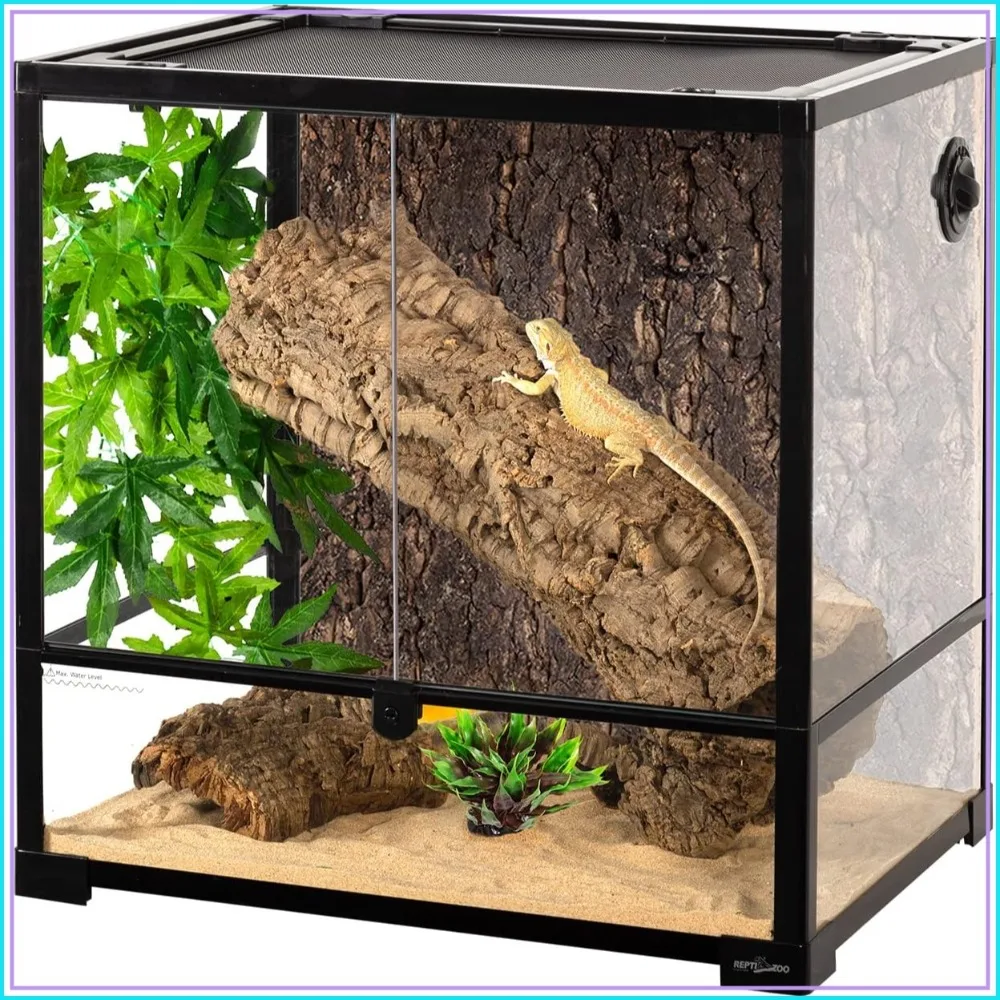 45 Gallon Glass Reptile Terrarium 24″x18″x24″ Knock-Down Tank with Double Hinge Door and Top Screen Ventilation