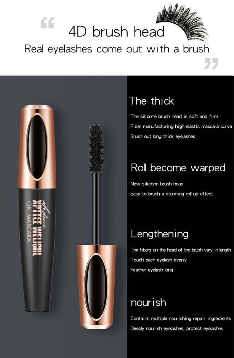 4D Mascara Lengthening Waterproof Eyelashes Eye Mascara Black Volume With Silk Fibers Brush Eyelash Makeup Tool Cosmetics
