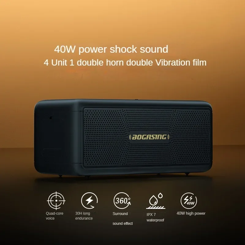 BOGASING M5 40W 5.3 Bluetooth speaker 360-degree surround sound IPX7 waterproof 30 hours playback time
