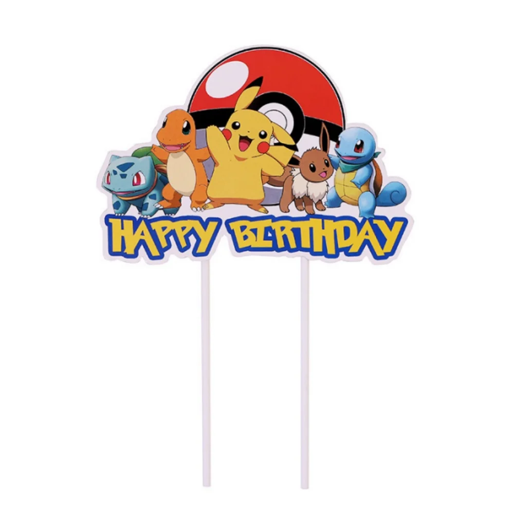 Pokemon Happy Birthday Cake Toppers Cartoon Pikachu Cupcake Topper For Kids Birthday Party Cake Flag Decorations Baby Shower