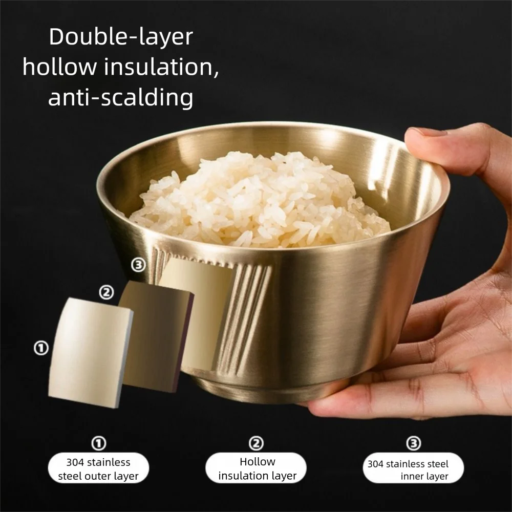 Description Picture 3 of itemAnti Scald Stainless Steel Bowl Stackable Wide Mouth Dessert Serving Bowl Heighten Bottom Heat-resistant Double Layer Soup Bowl