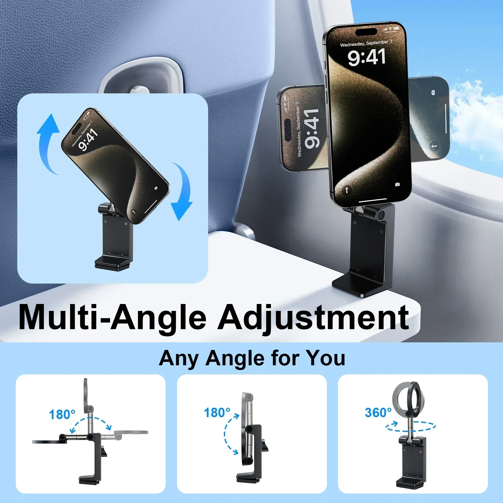 Eary Universal Travel Phone Holder Mount For Desk With 360° Rotation Long Flight Must Have Phone Stand  Accessory For Airplane