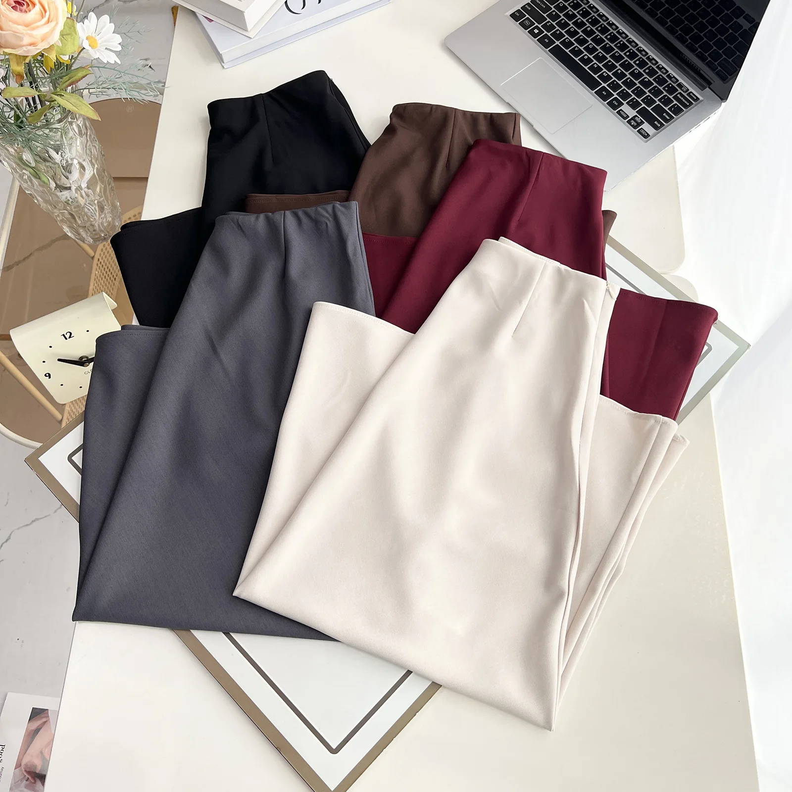 XXXXL Fashion Plus Size Women's Skirts New Autumn Elegant Solid Color Casual Commuting A-Line Skirt