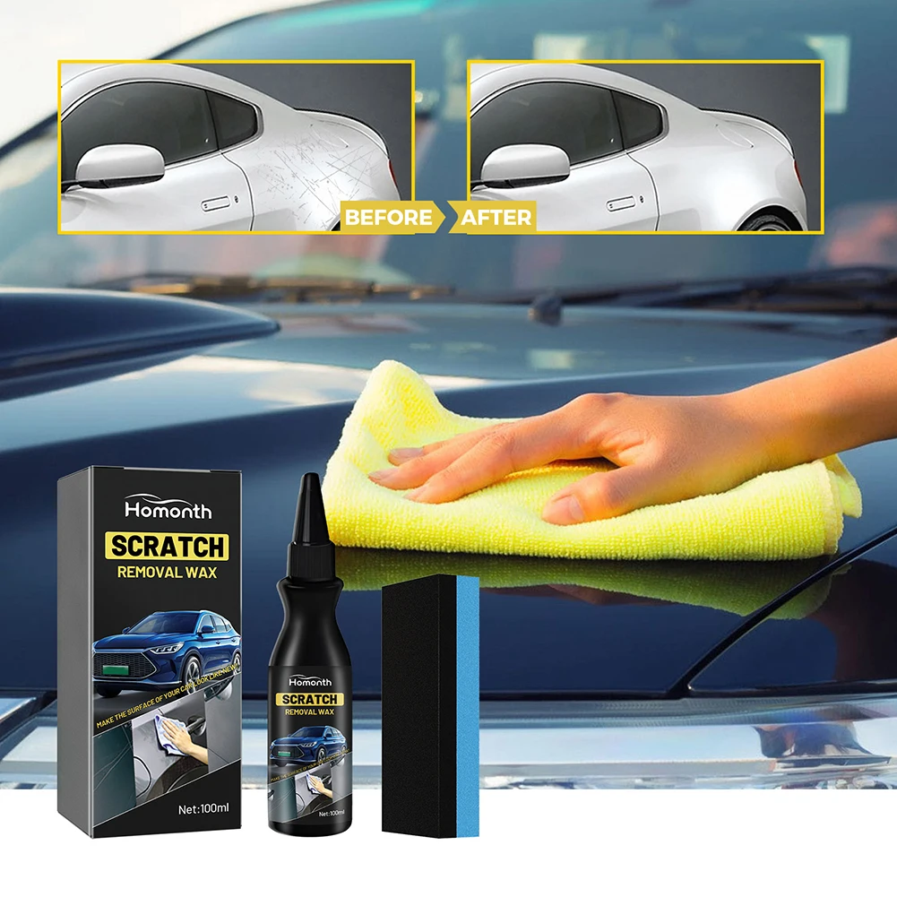 100ml Car Scratch Remover with Towel & Sponge Automotive Polishing Wax Car Paint Scratch Repair Wax for Repairing Blemishes