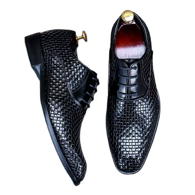 

68117 Men's Shoes Trendy Formal Business Shallow Mouth Handmade Cattlehide Leather Lace-up Leather Shoes