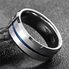 Tigrade Men Rings 8mm Tungsten Wedding Band Silver Color with Blue/Gray Line Stylish Male anillos hombre Anniversary Ring 2