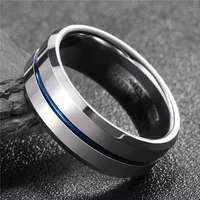 Tigrade Men Rings 8mm Tungsten Wedding Band Silver Color with Blue/Gray Line Stylish Male anillos hombre Anniversary Ring 2