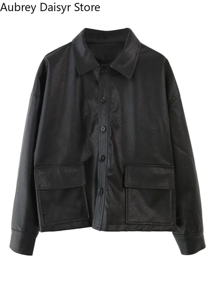 Korean Streetwear Black Leather Jacket Women High Street Loose Warm Winter Jacket 2022 Vintage Casual Moto Biker Trench Coat New