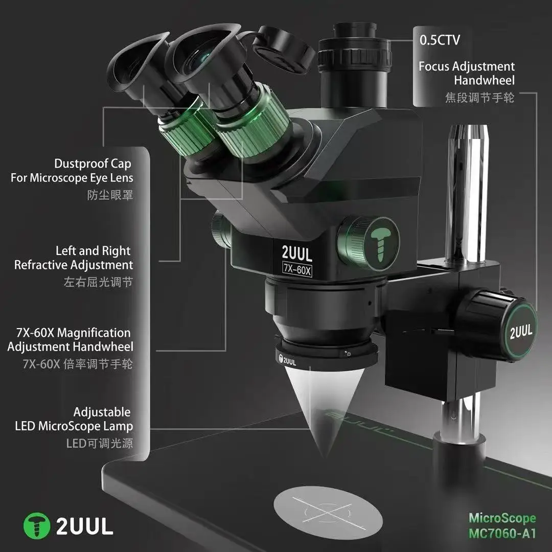 2UUL MC7060-A1 현미경 7-60X 삼안 정밀 현미경, 휴대폰 PCB 미세 작업 수리 도구용