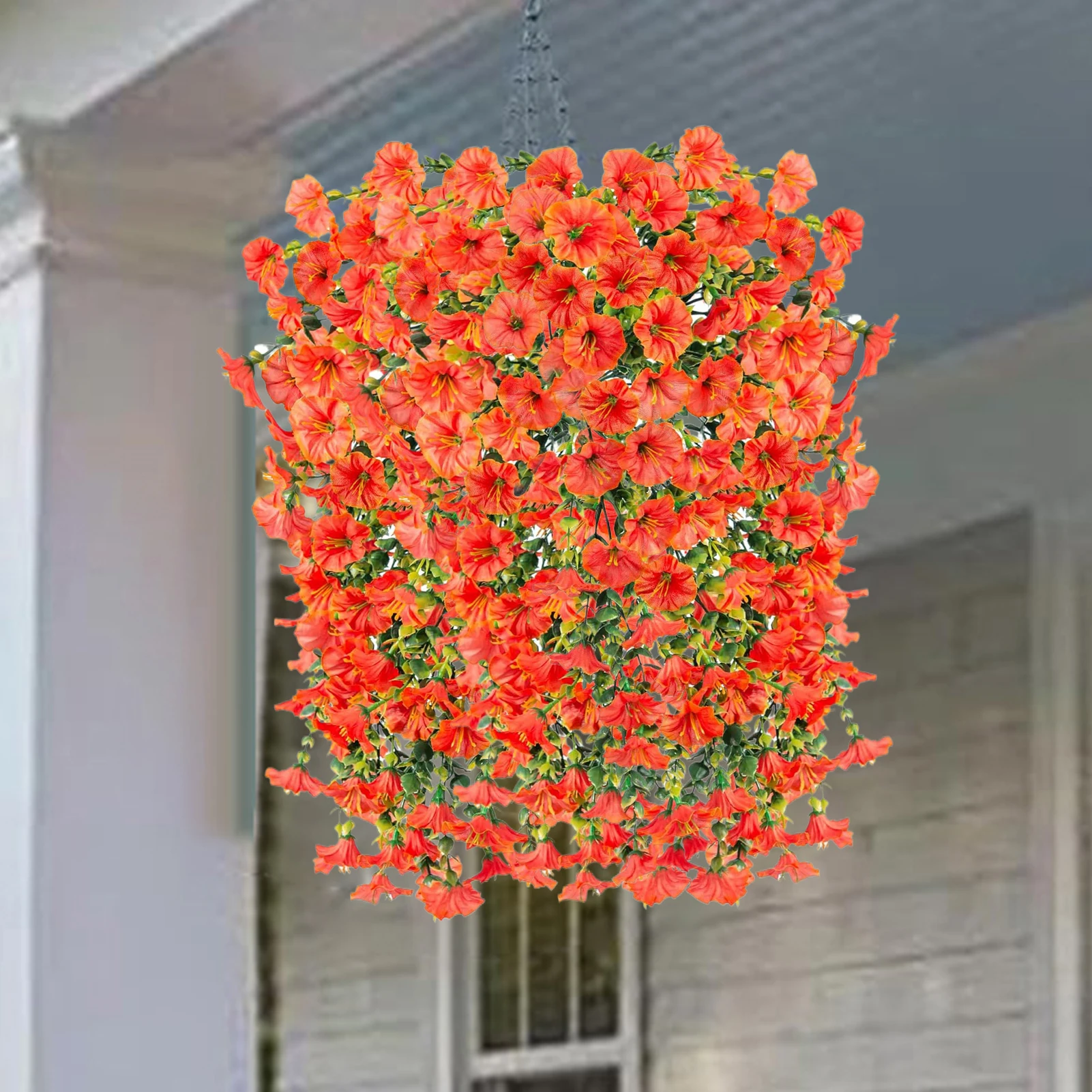 2Pcs Artificial Morning Glory Hanging Flowers Fake Flower Outdoor Home Garden Wall Hanging Artificial Plants Wedding Party Decor