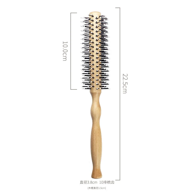 thumbnail image 1 of Cepillo de pelo redondo de nailon Peine antiestático Peine para peluquería Secado con secador Peine para flequillo Cabeza de pera Cabello liso Peine de madera para peluquería, 1 of 5