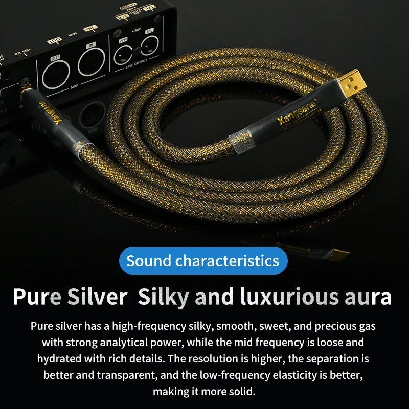 Sterling Silver 4 * 4.4mm &sup2; USB A to B decoding cable DAC decoder HiFi sound card USB audio cable