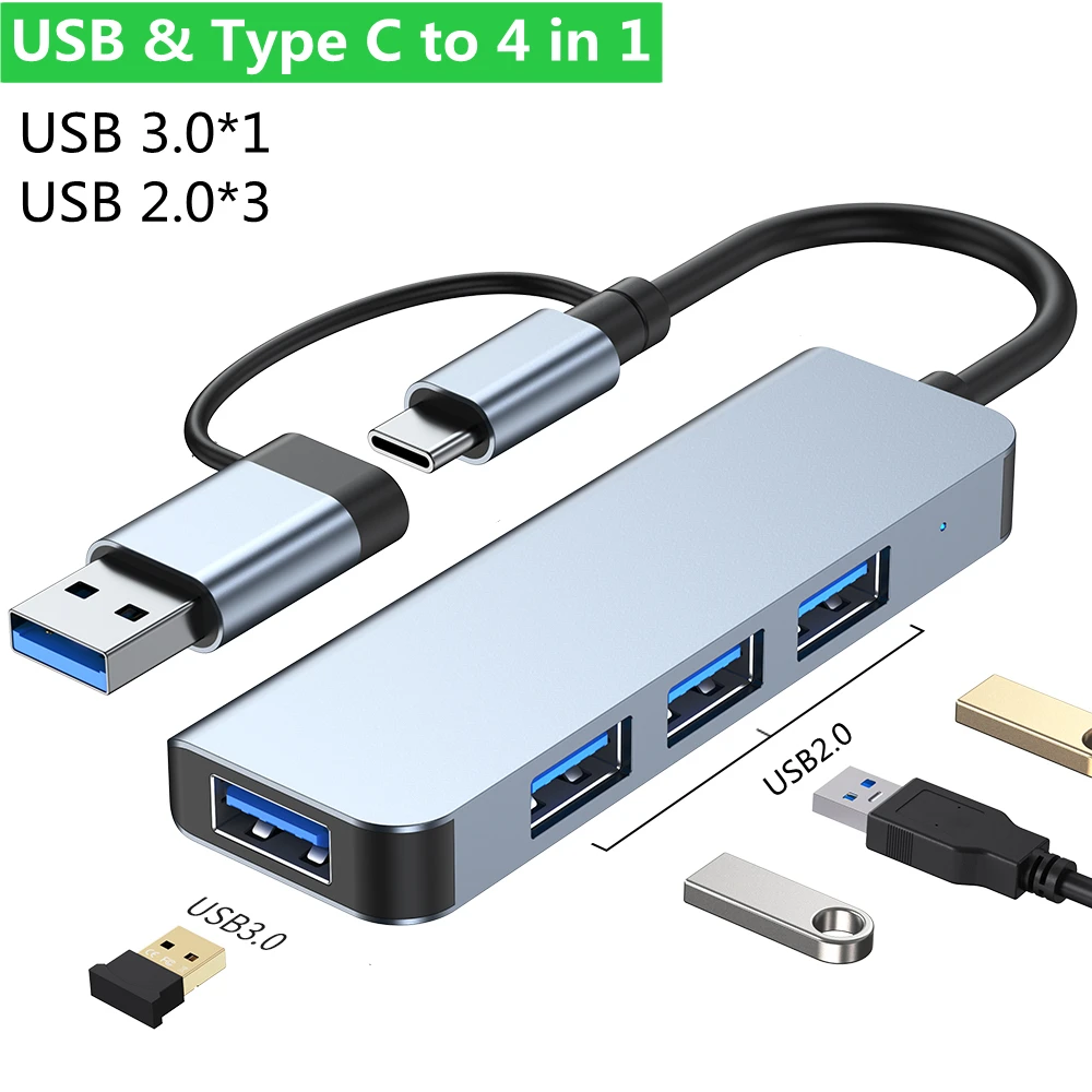 Universal 2-in-1 USB-C Multiport Hub and Expander