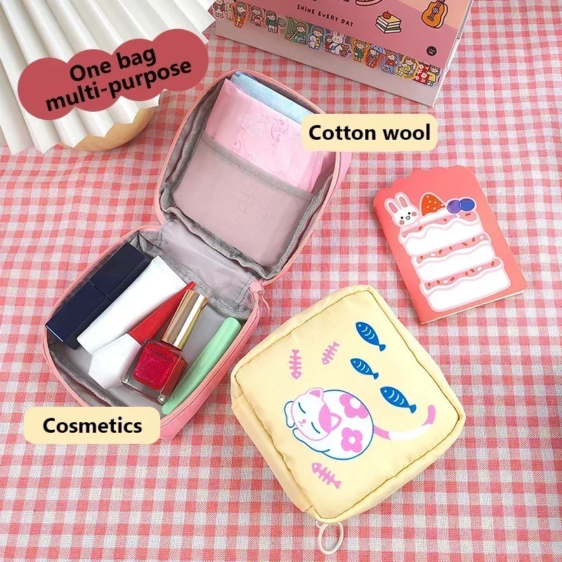 Small Storage Bag Cartoon Sanitary Napkin Bag Women Pouch Napkin Cosmetic Bags Organizer Ladies MakeupBag Girls Hygiene Pad Bags storage bag