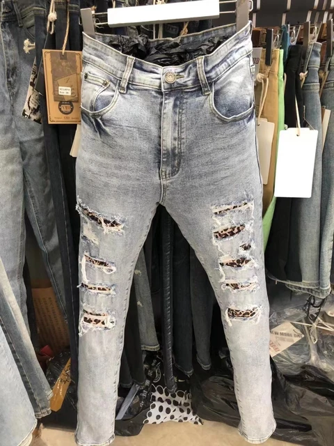 maagpijn snijden Er is een trend Streetwear Designer Jeans Males Brand Ripped Tight Leopard Print Jean Men  Hip Hop Hole Beggar Personality Pants Skinny Jeans Men - Jeans - AliExpress