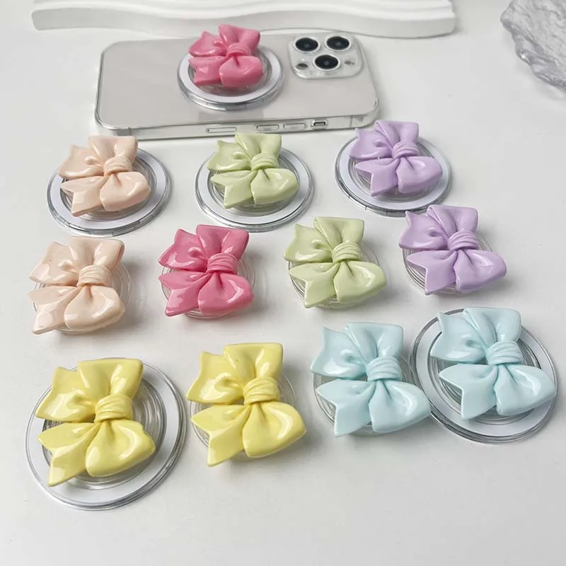 Charming Resin Bow Phone Grip with Adhesive & Magnetic Support