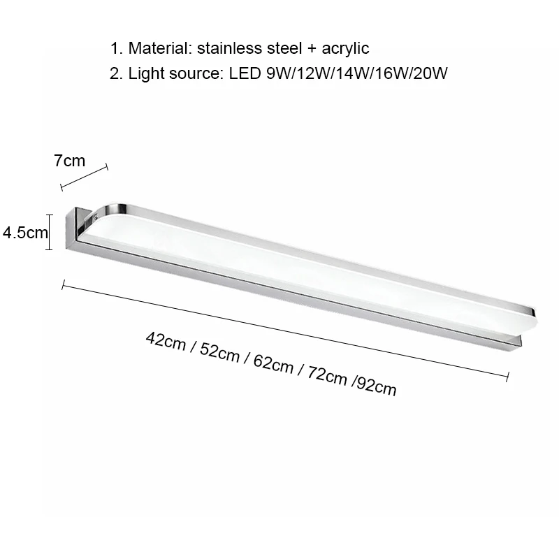 Wall Light Mirror Bathroom Modern 42CM 52CM 9W 12W Toilet Mounted Sconces Indoor Bedroom