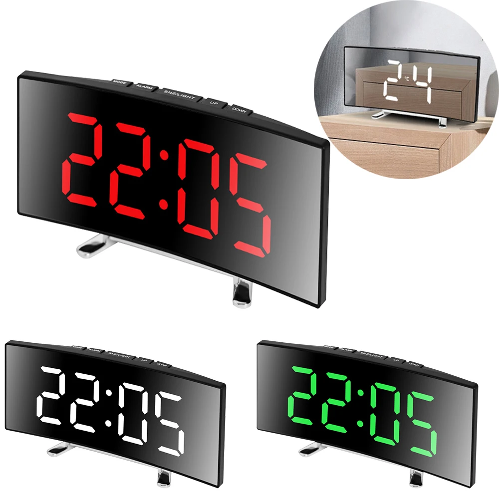 LEDDigitalAlarmClockScreenCurvedMirror6inchDisplayElectronic