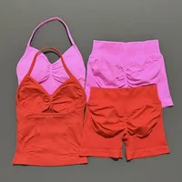 Yoga 2 Pieces Gym Set Women Backless Halter Tops High Waist Seamless Shorts Gym Suit Fitness Sports Bras Sportswear Workout Sets - Image 5