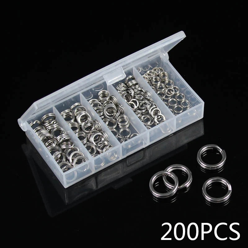 

200pcs Stainless Steel Fishing Split Rings Double Loop Connectors Tackle 5 Size Double Loop Split Fishing Lure Outdoor Accessory