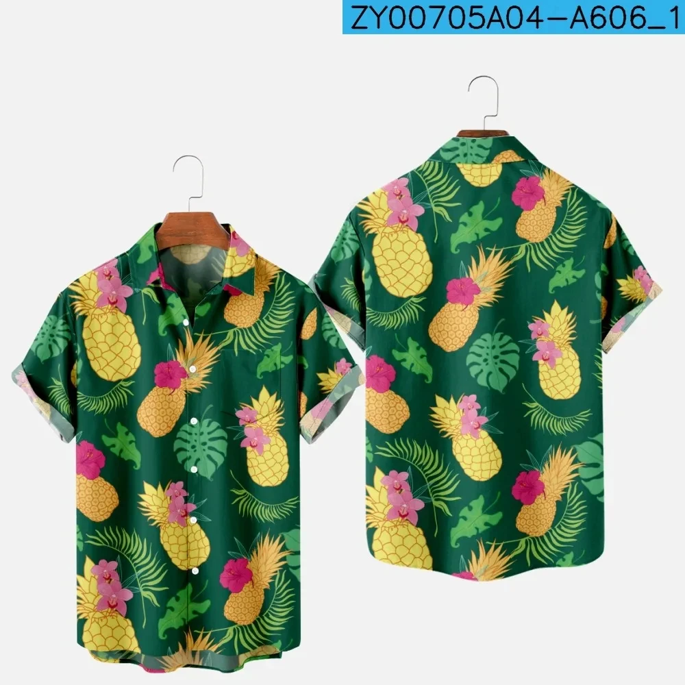 Blouses 3D Print Fruit Pineapple Shirt Man Casual Fashion Short Sleeves Shirts Button Lapel Streetwear Oversized Beach Clothes 2