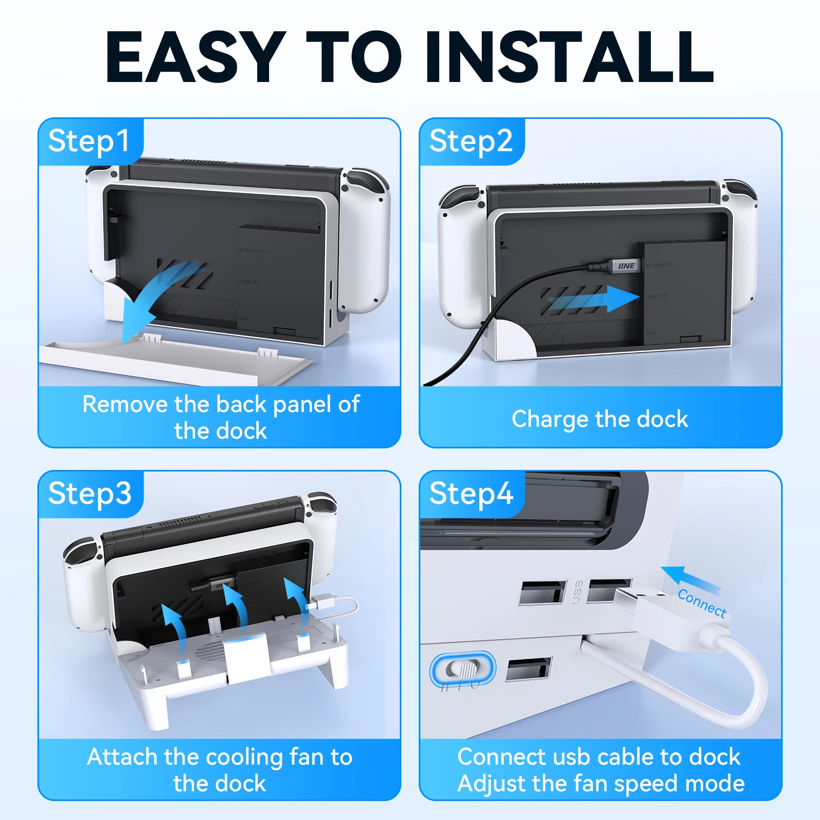 IINE Horizonal Base Cooling Fan for OLED Dock Compatible Nintendo Switch OLED