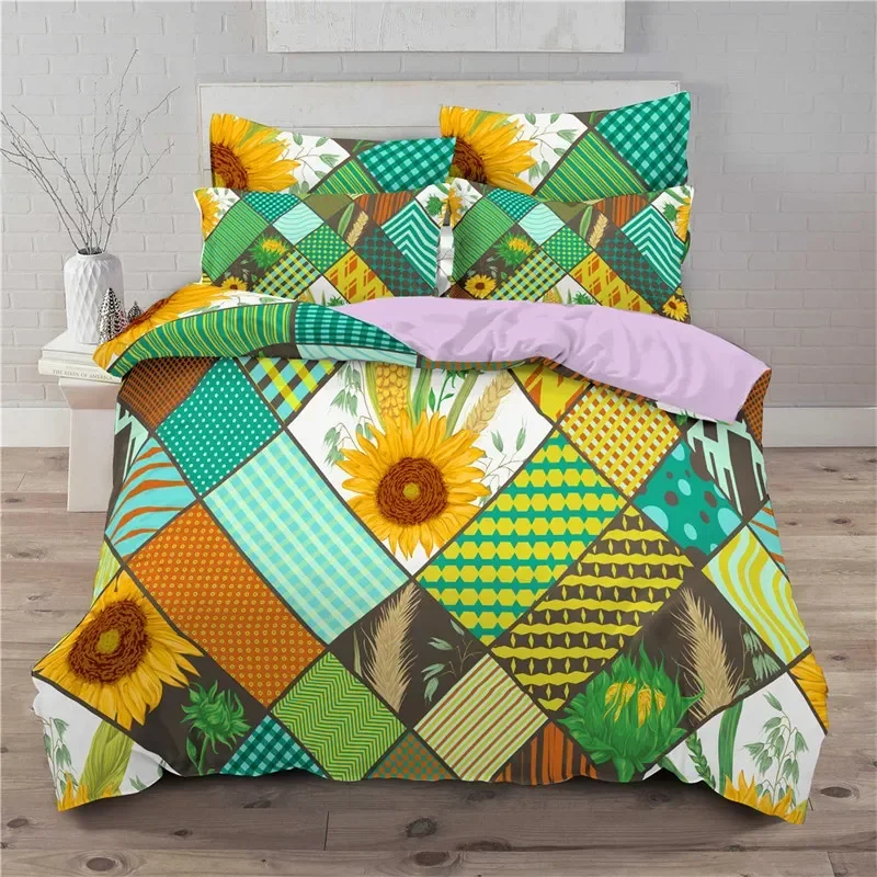Sunflower Duvet Cover Yellow Flower Bedding Set Single King Microfiber Farmhouse Green Leaves Floral Quilt Cover With Pillowcase