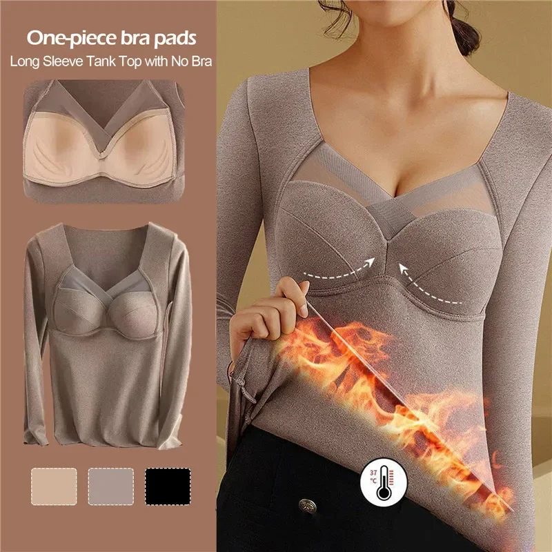 

Women Thermal Underwear Ground Velvet Long Sleeve T-Shirt New 2023 Winter Clothes Thick Knittied V-Neck Bottomed Thermo Blouse