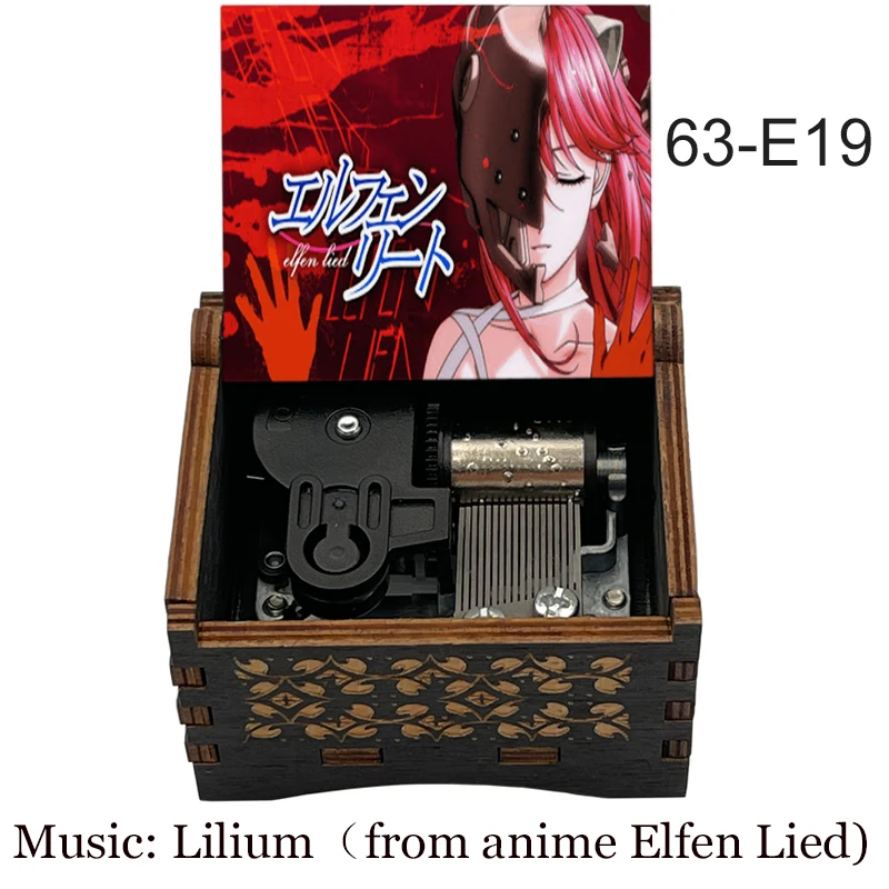 Black Wooden Delicate Elfen LIED Lilium Music Box, Anime Wind Up Kids Mechanical Toy Girlfriend Christmas New Year Souvenir Gift 3