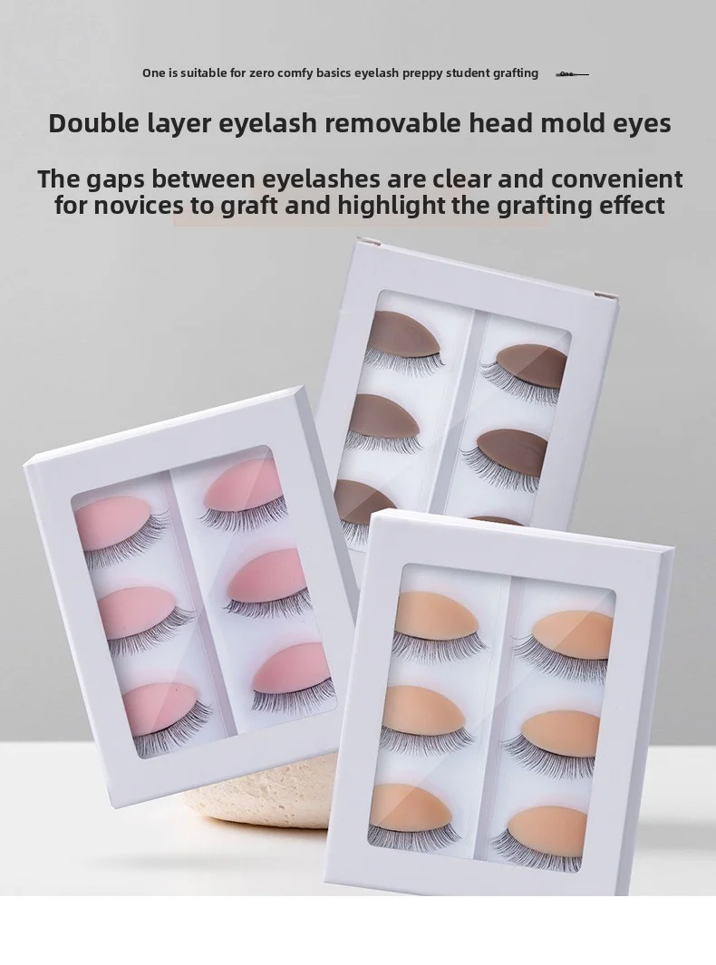Description Picture 2 of item3 pairs of double-layer eyelash exercises, replaceable eyelid eye mask, silicone detachable eyelash extension display head  mold