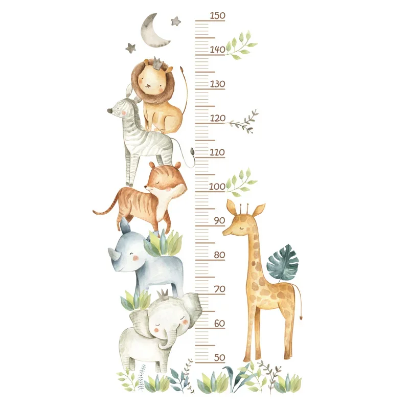 Cartoon African Animals Height Measurement Ruler Wall Stickers Kids Room Baby Nursery Wall Decals wall stickers