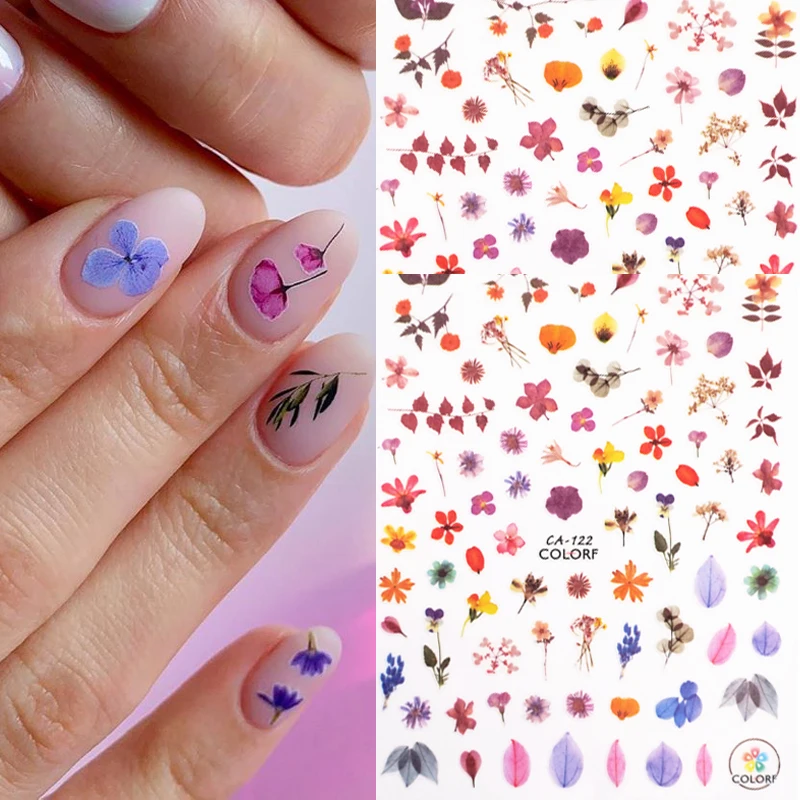 

Высушенные цветы, украшения для ногтей, наклейки s, цветочные листья, наклейки, 3D лак для ногтей, маникюр, клейкие стикеры s