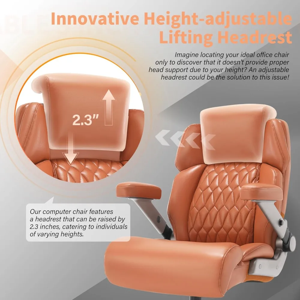 "sturdy ergonomic office chair for 700lbs - adjustable headrest & lumbar support, 3d flip arms, large wheels, heavy duty metal b