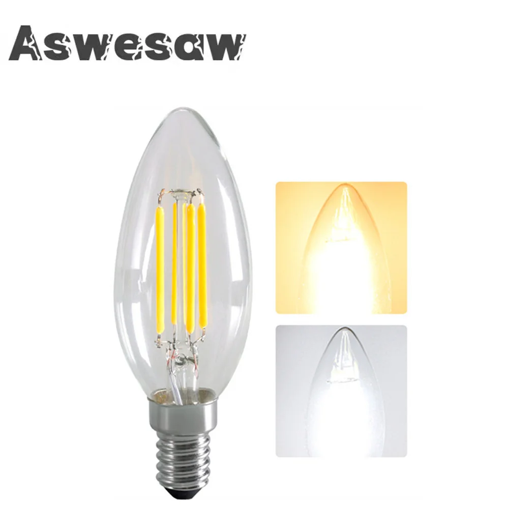 

Aswesaw E27 E14 Led Bulb 220V Led Light Bulbs 2W 4W 6W Vintage Retro Candle Filament Light Lamp C35 Glass For Home Decor