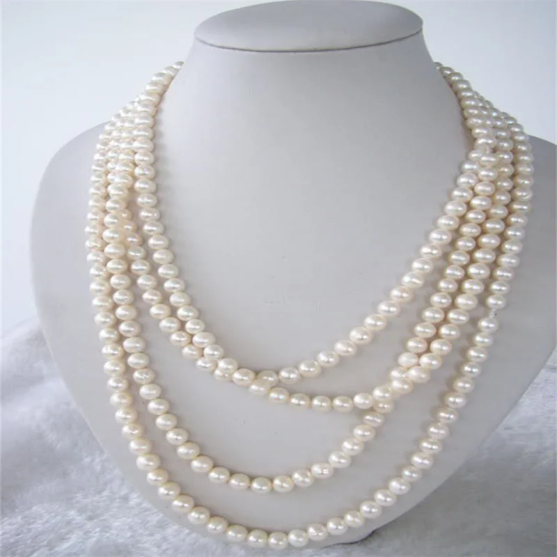 

Genuine 7-8mm Natural White Akoya Cultured Pearl Hand Knotted Necklace 70"