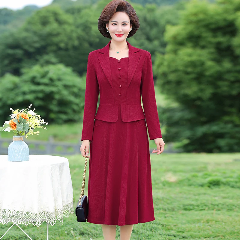 

Women Autumn Party Dress Femme Fashion Solid Suit Collar Office Long Sleeve A-line Knee-length Women Vestidoes