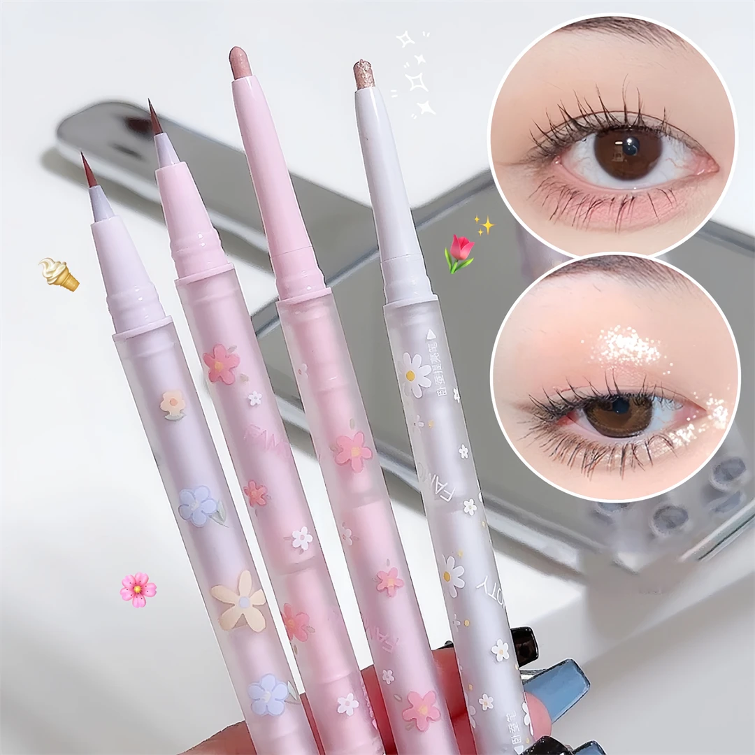 Eyeshadow Stick Double Headed Silkworm Glitter Eyeshadow Eyeliner Matte High-gloss Pink Golden Makeup