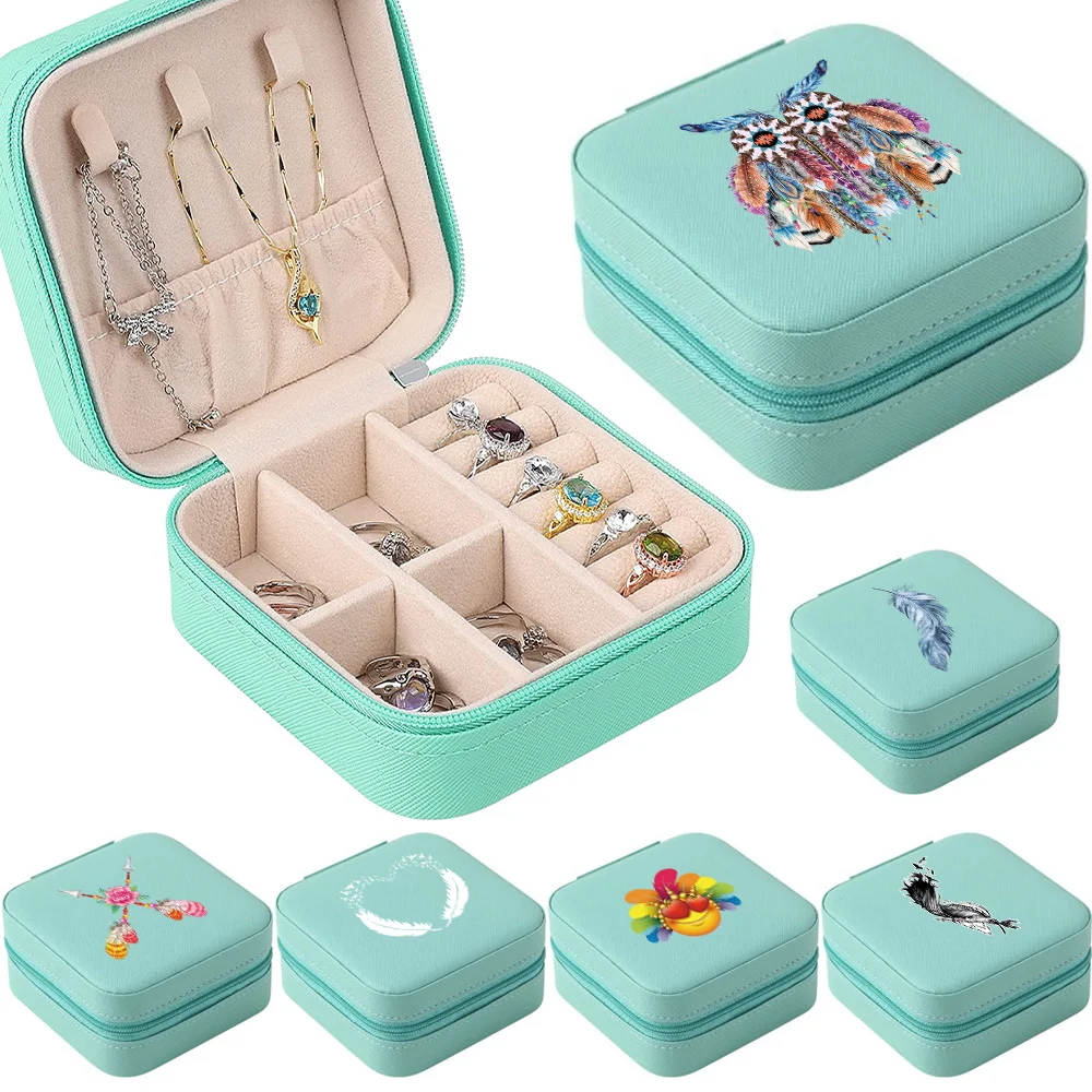 Jewelry Organizer Box Jewelry Ring Necklace Earrings Storage Box Diamond Feather Pattern Jewelry Home Cosmetic Organizer Display